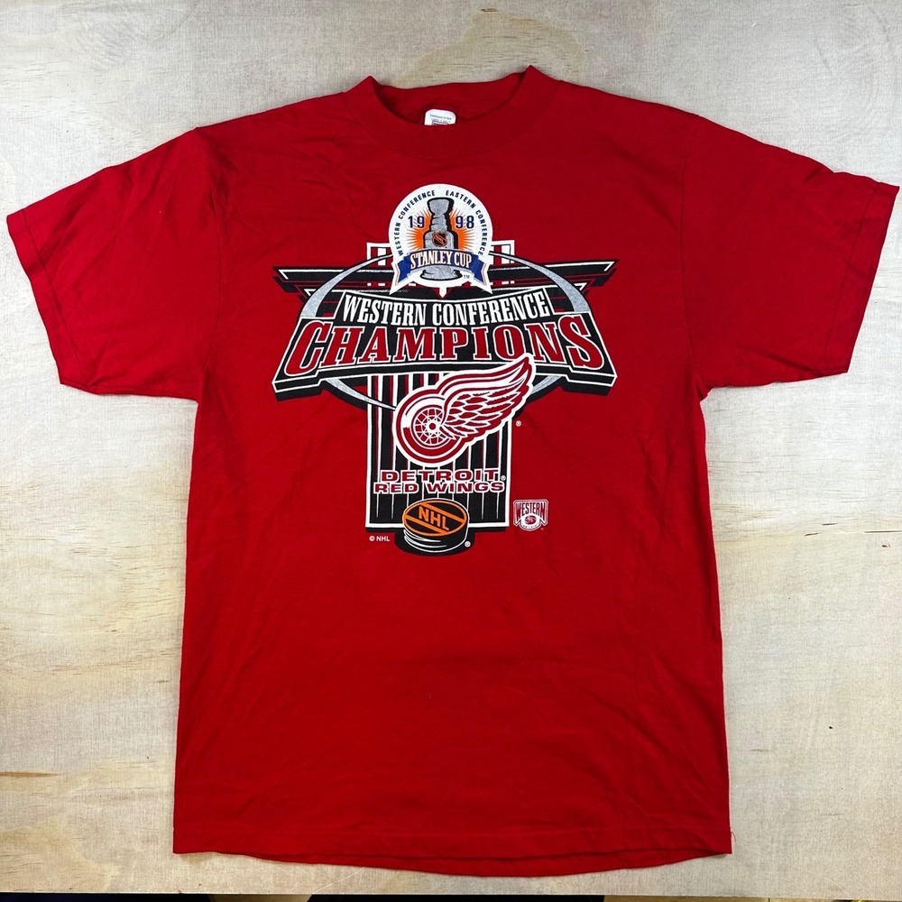 Vintage 1998 Detroit Red Wings Western Conference Champions T-Shirt Logo 7 Red L